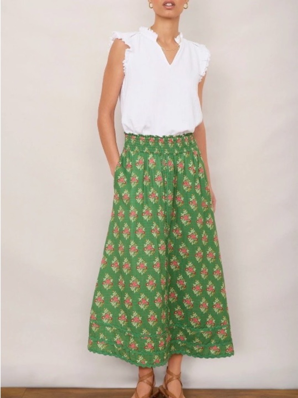 Wyse London Sophia Skirt in Meadow Green Woodblock
